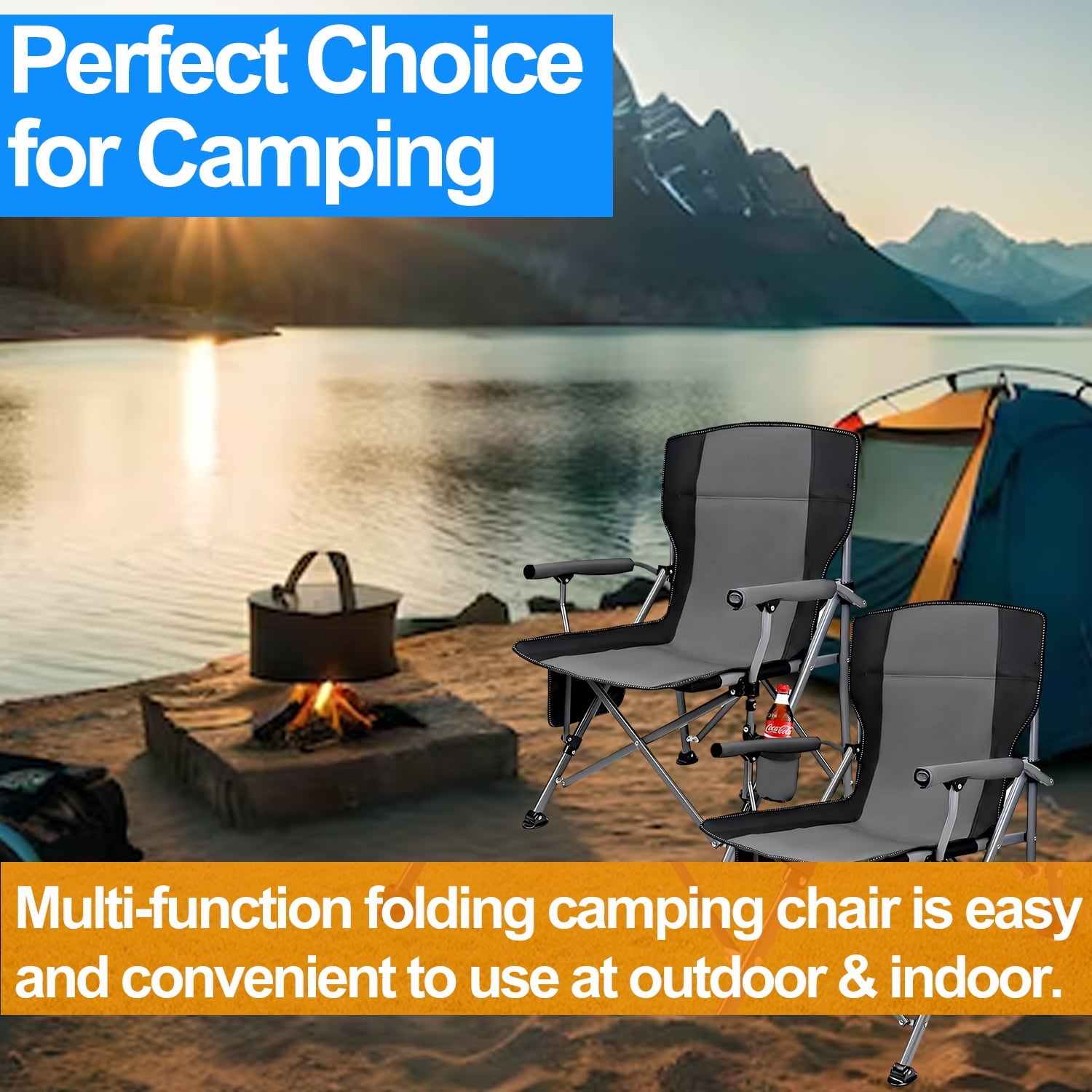 Camping Chairs Clearance for Adults, Portable Folding Lawn Chairs for Outdoor, Set of 2