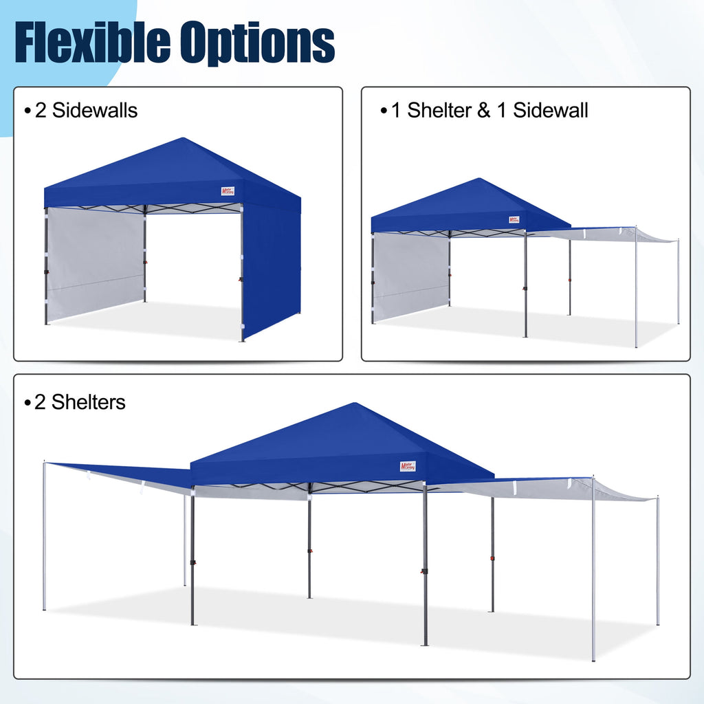 MASTERCANOPY 10 x 10ft Pop-up Canopy Tent with 2 Detachable Side Shades, White