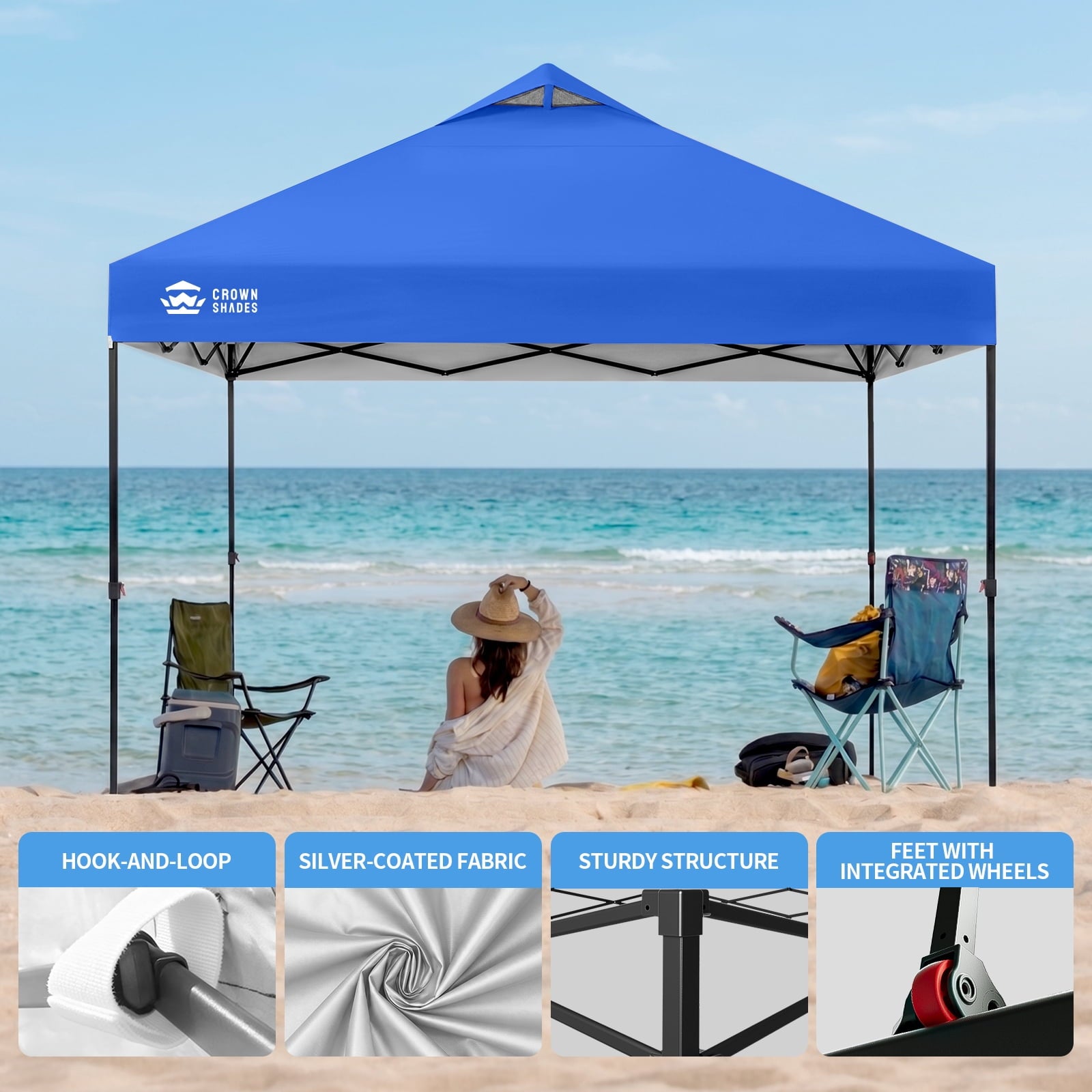 CROWN SHADES 10x10 Pop Up Canopy Patented Center Lock One Push Instant Outdoor Canopy Tent Grey