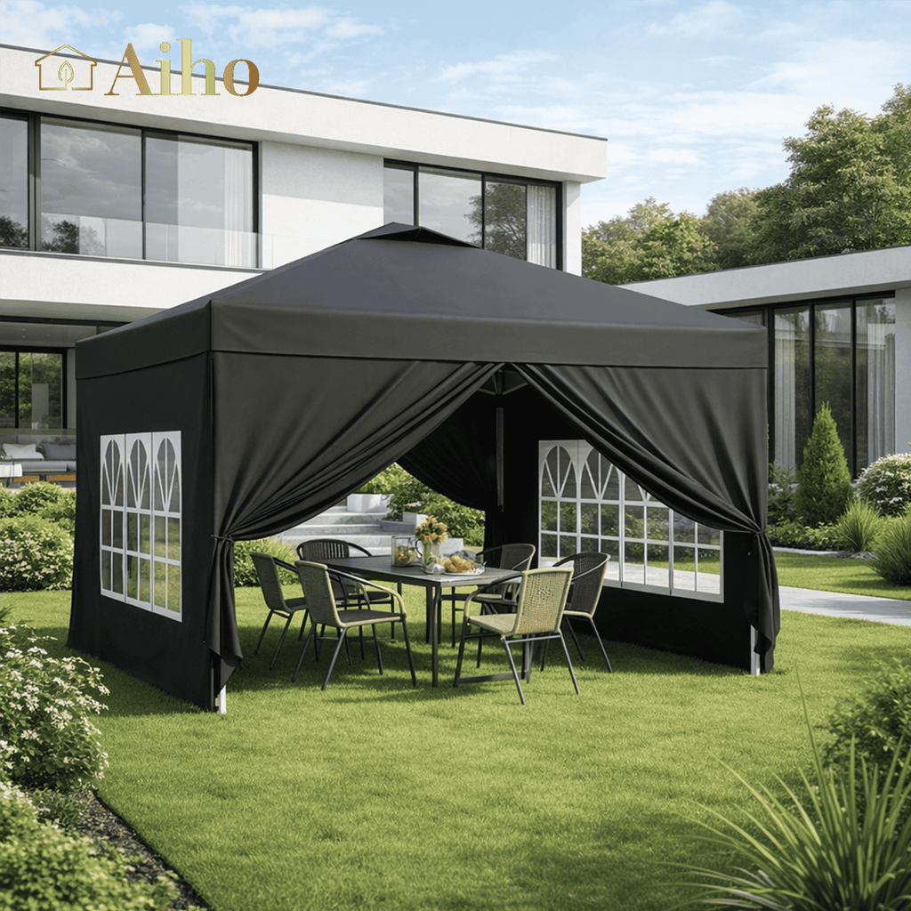 10x10 Pop-Up Canopy Tent with Removable Walls, 3 Height Adjustable Easy Set up Portable Gazebo, For Camping, White