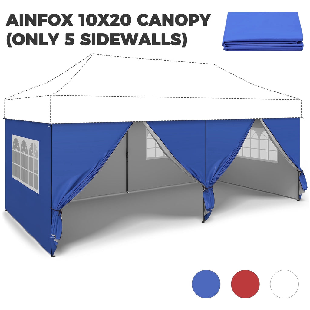 Ainfox 5-Piece Sidewalls for 10x20 Pop Up Canopy Tent, 420D Oxford PVC Waterproof Sun Shade Privacy Walls with Windows & Zippers, White