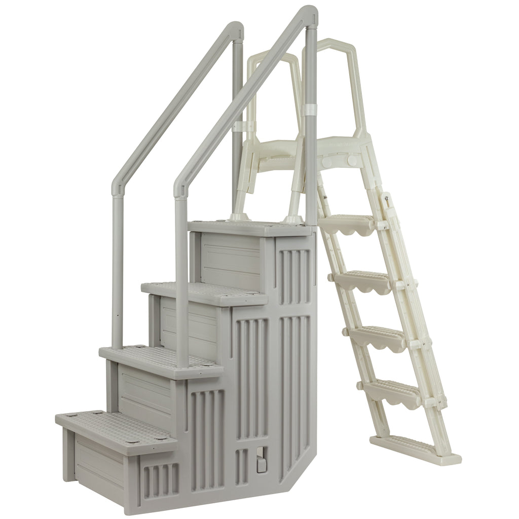 Aqua Select White Outside Flip-up Safety Ladder for Above Ground Pools 48-54H