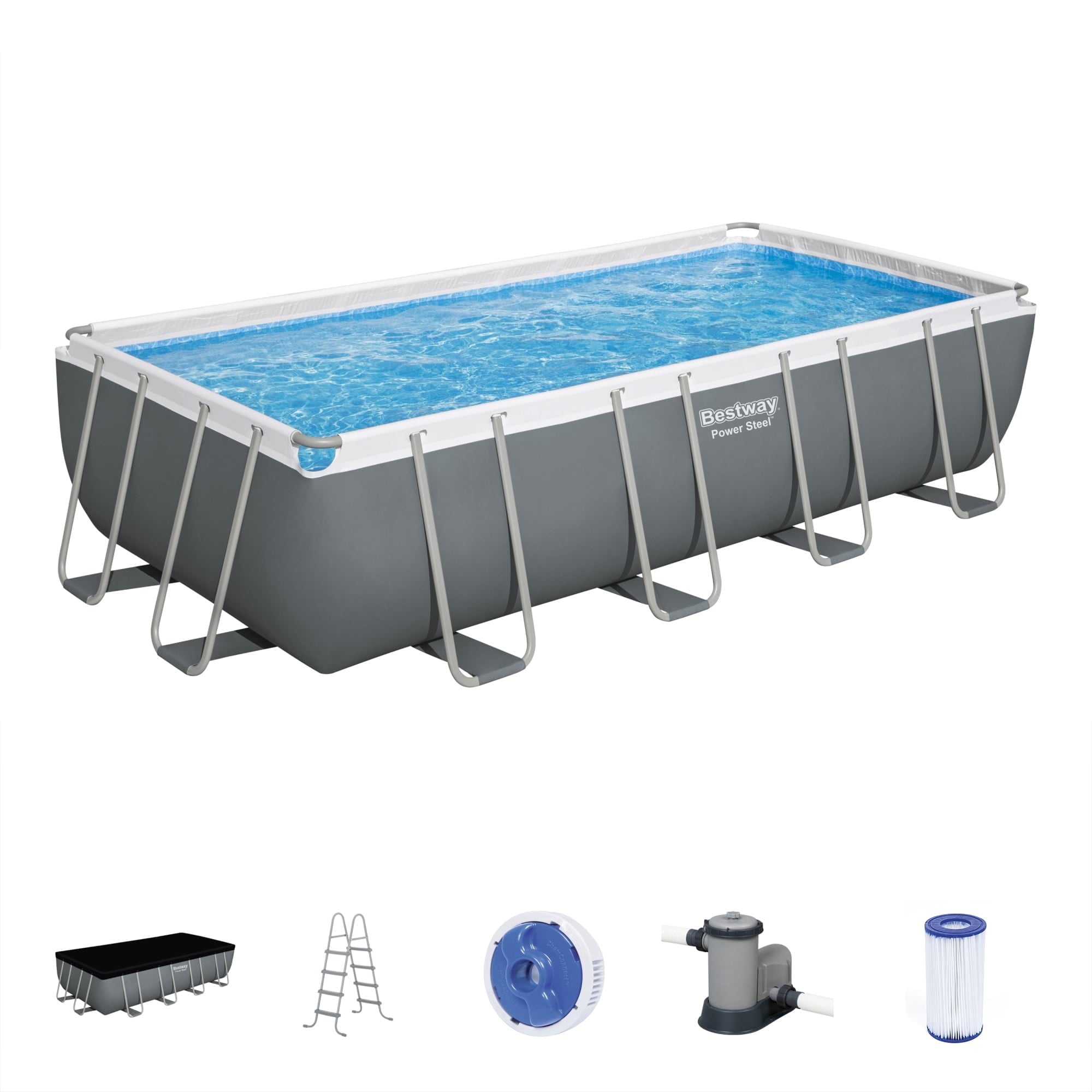 Bestway Power Steel 24’ x 12' x 52” Metal Frame Above Ground Pool, Gray