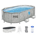 Bestway Power Steel Swim Vista 14’ x 8'2 x 39.5” Metal Frame Above Ground Pool, Stone