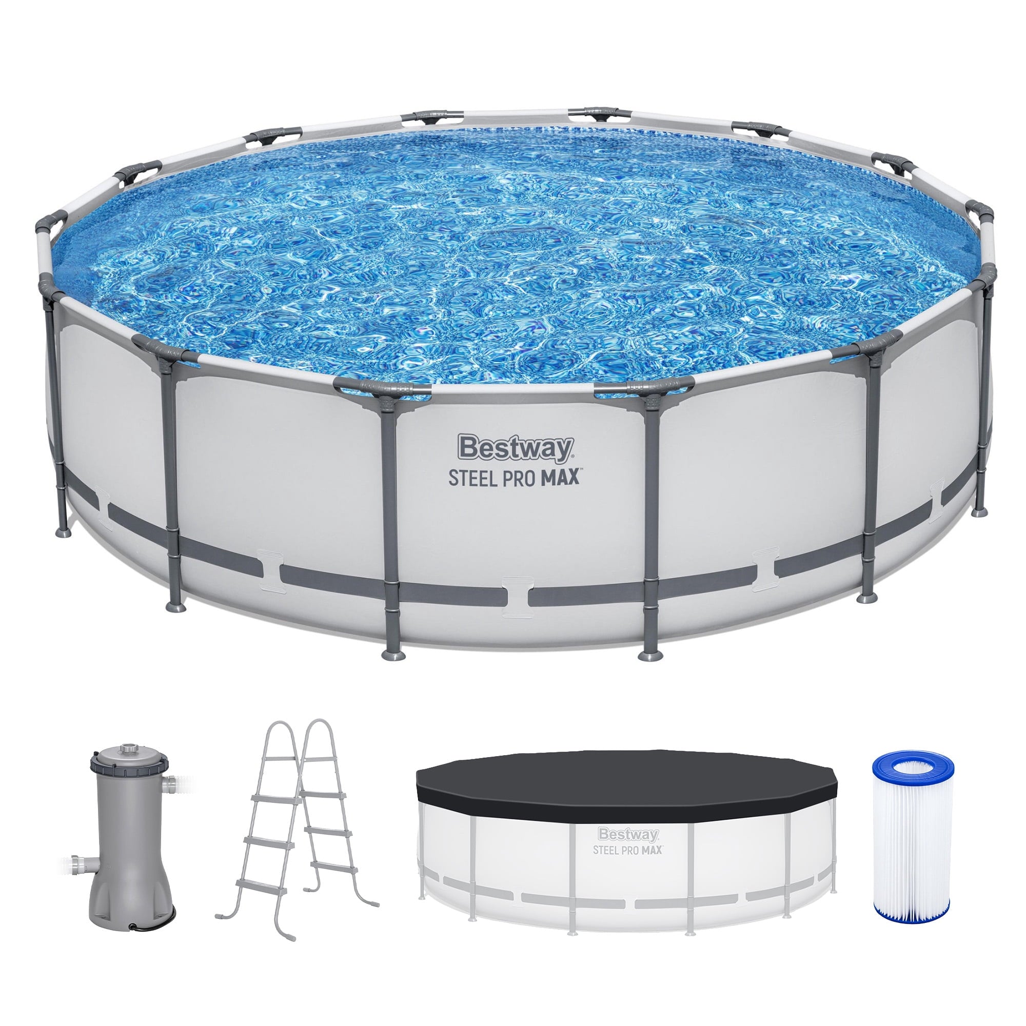 Bestway Steel Pro MAX 15'x42 Metal Frame Above Ground Pool Set w/ Pump, Ladder, & Cover
