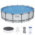Bestway Steel Pro MAX 15'x42 Metal Frame Above Ground Pool Set w/ Pump, Ladder, & Cover