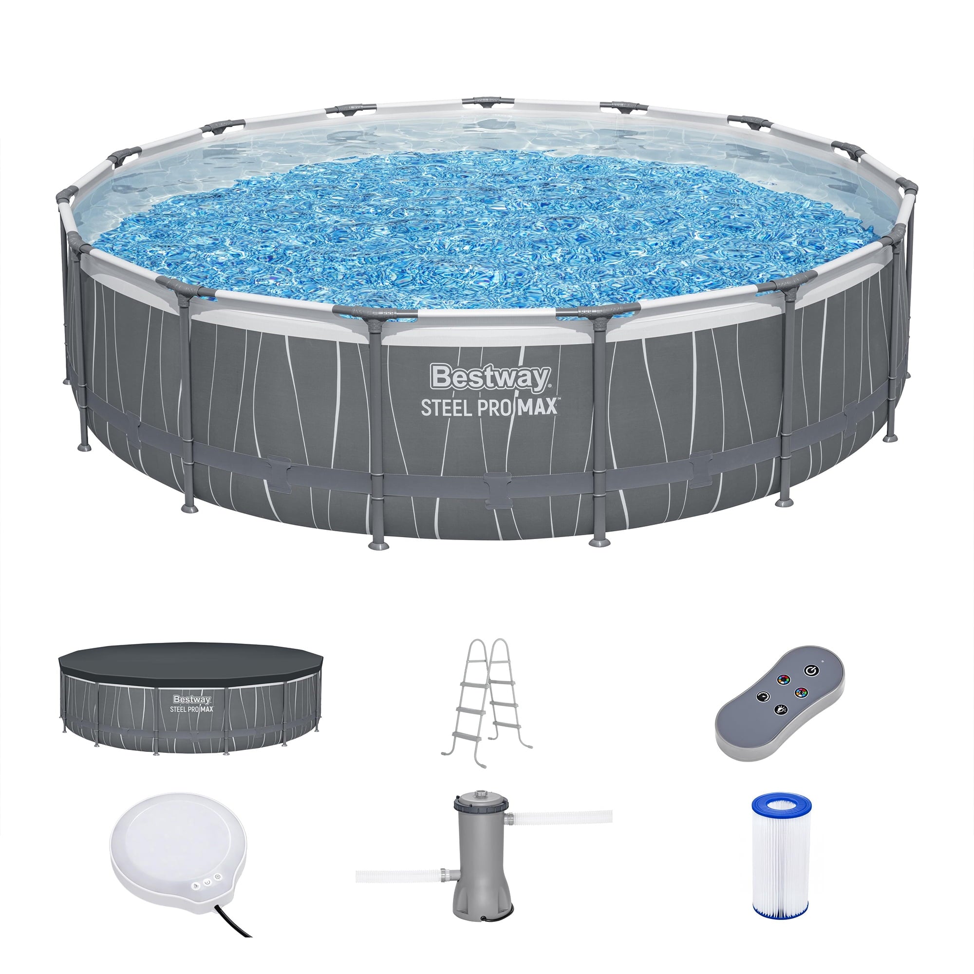 Bestway Steel Pro MAX 15'x42 Metal Frame Above Ground Pool Set w/Color-Changing LED Light