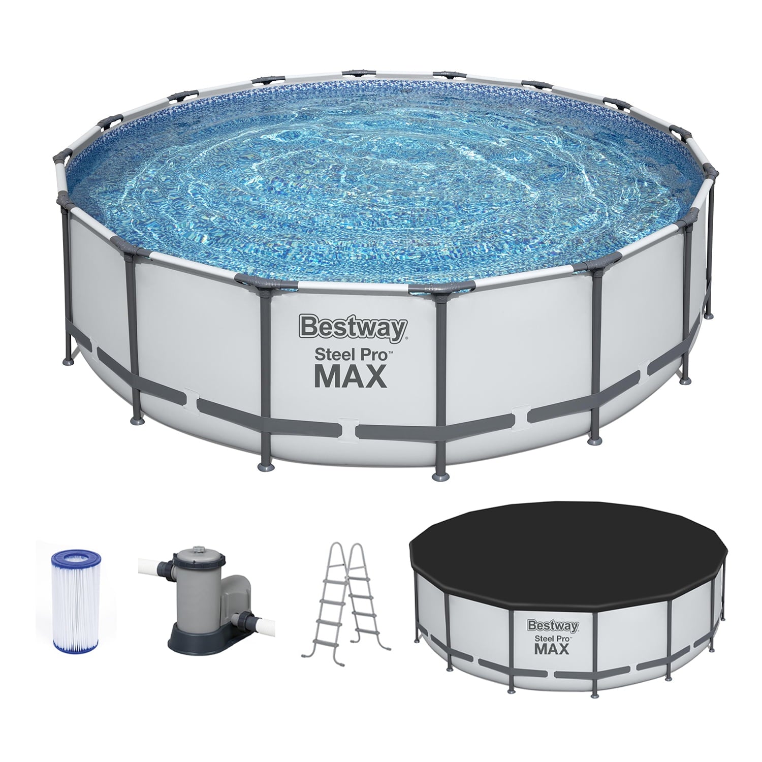Bestway Steel Pro MAX 15’ x 48 Metal Frame Above Ground Pool, Blue, POOL ONLY