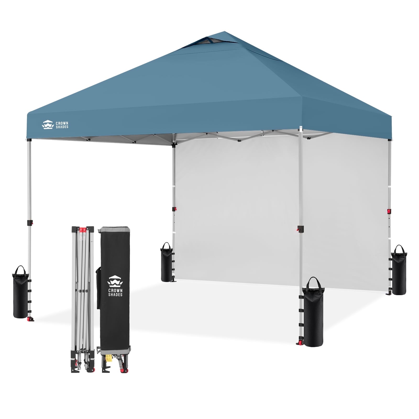 CROWN SHADES 10'x10' Instant Canopy Tent with 1 Sidewall with One Push Setup Sun Shelter for Events Parties Sky Blue