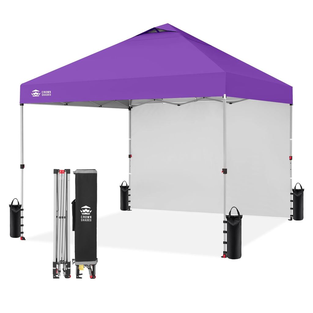 CROWN SHADES 10'x10' Instant Canopy Tent with 1 Sidewall with One Push Setup Sun Shelter for Events Parties Sky Blue
