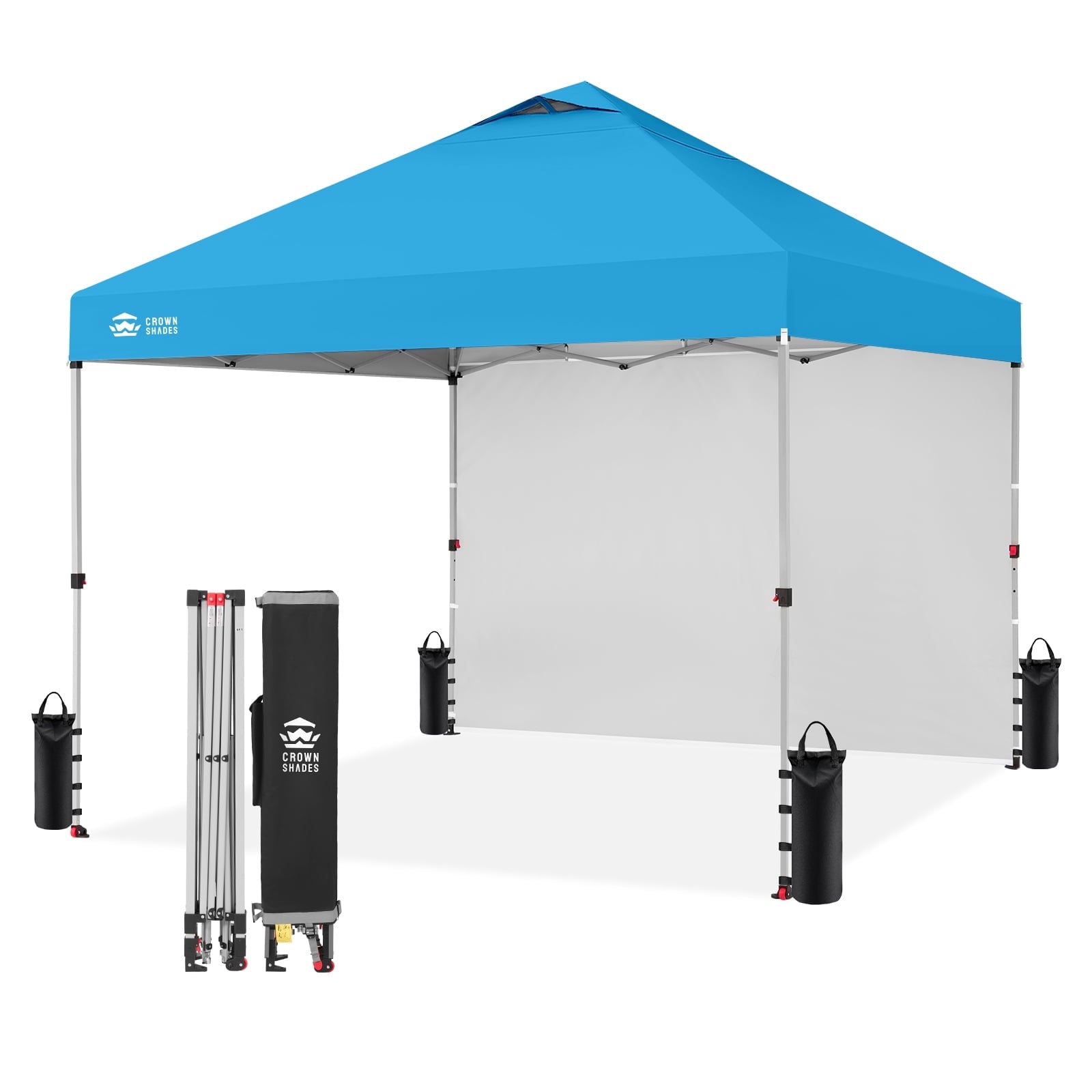 CROWN SHADES 10'x10' Instant Canopy Tent with 1 Sidewall with One Push Setup Sun Shelter for Events Parties Sky Blue