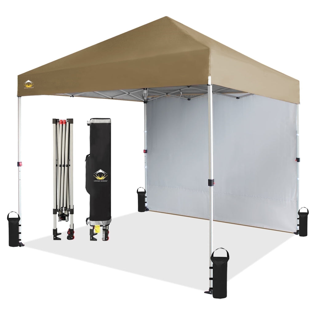 CROWN SHADES 10'x10' Instant Canopy Tent with 1 Sidewall with One Push Setup Sun Shelter for Events Parties Sky Blue