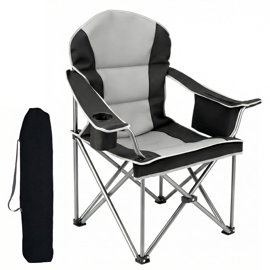 EDX Heavy Duty Camping Chair 500 lb Capacity, Oversized Extra Wide for Adults, Padded High Back Folding Lawn Chair, 500 lbs Steel Frame, Portable Outdoor Camping Chair with Cup Holder, Red Gray