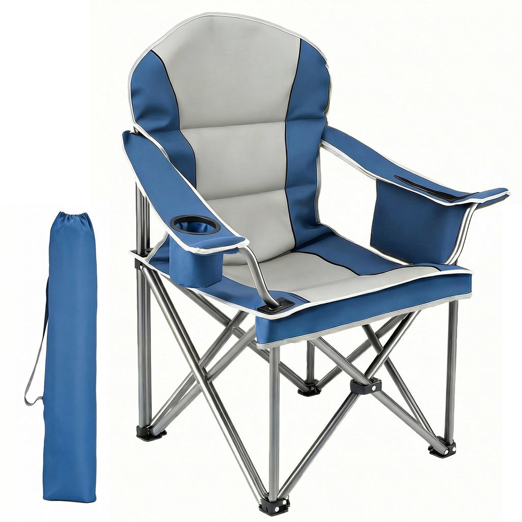 EDX Heavy Duty Camping Chair 500 lb Capacity, Oversized Extra Wide for Adults, Padded High Back Folding Lawn Chair, 500 lbs Steel Frame, Portable Outdoor Camping Chair with Cup Holder, Red Gray