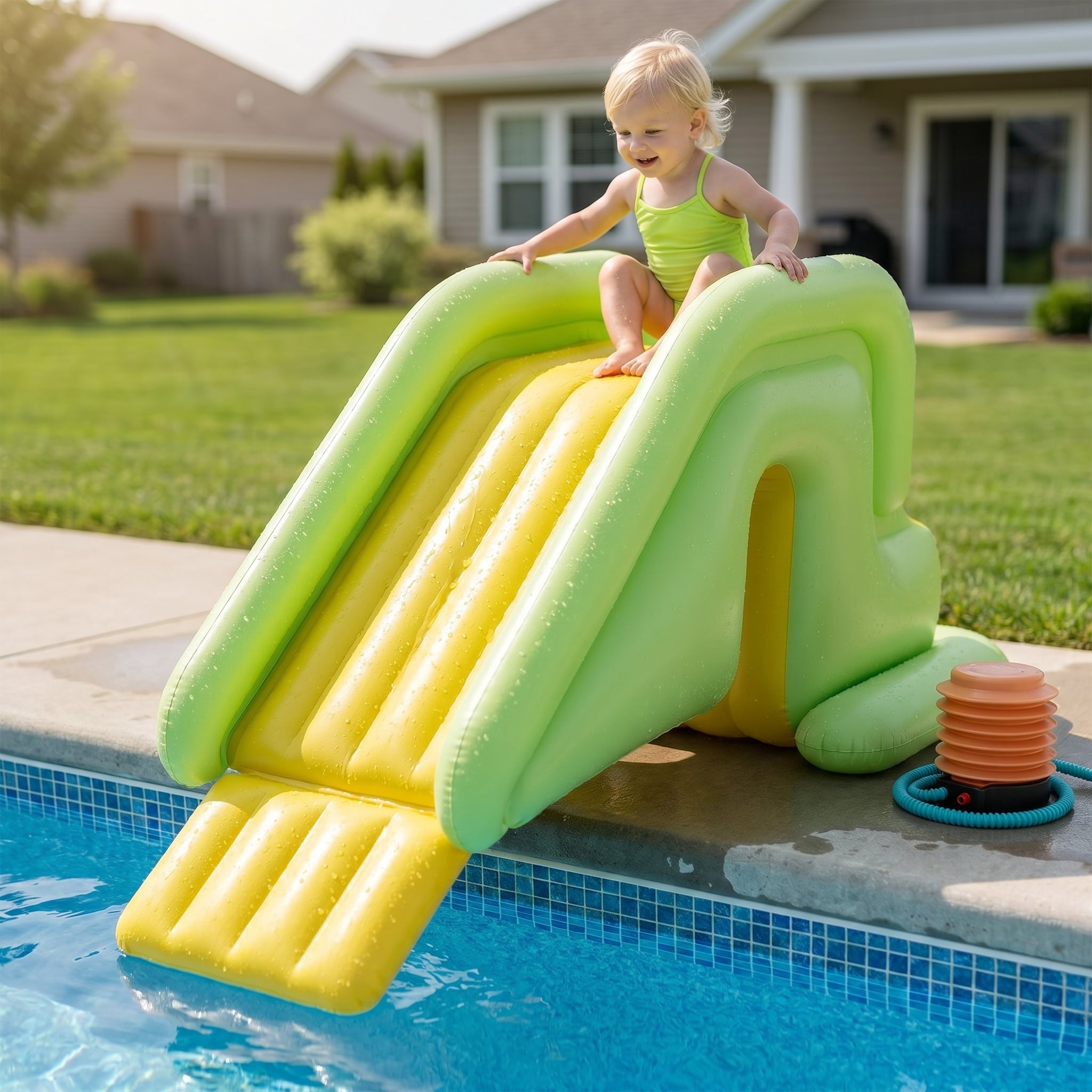 FashionCha Pool Slide Inflatable Water Slide for Kids for above Ground Pool Sports Yard