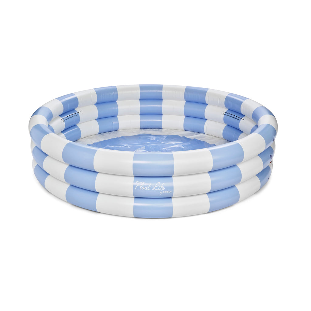 Float Life by Funboy Inflatable 3-Ring Pool, Blue Stripe - Summer Breeze, 65 Diameter, Children 6+