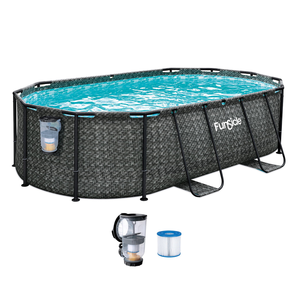 Funsicle 13'11 Oasis Designer Above Ground Pool with Pump, Oval Frame, Dark Herringbone