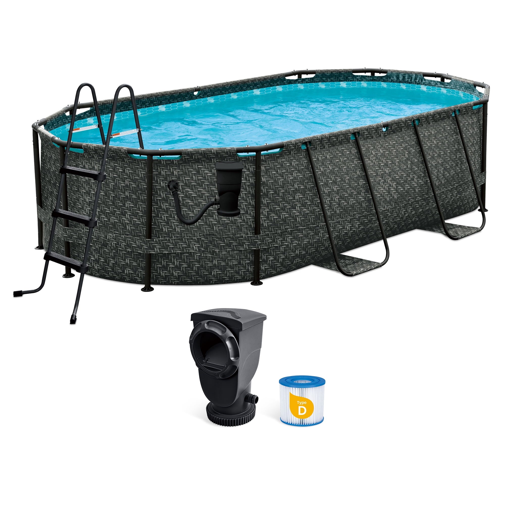 Funsicle 13'11 Oasis Designer Above Ground Pool with Pump, Oval Frame, Dark Herringbone