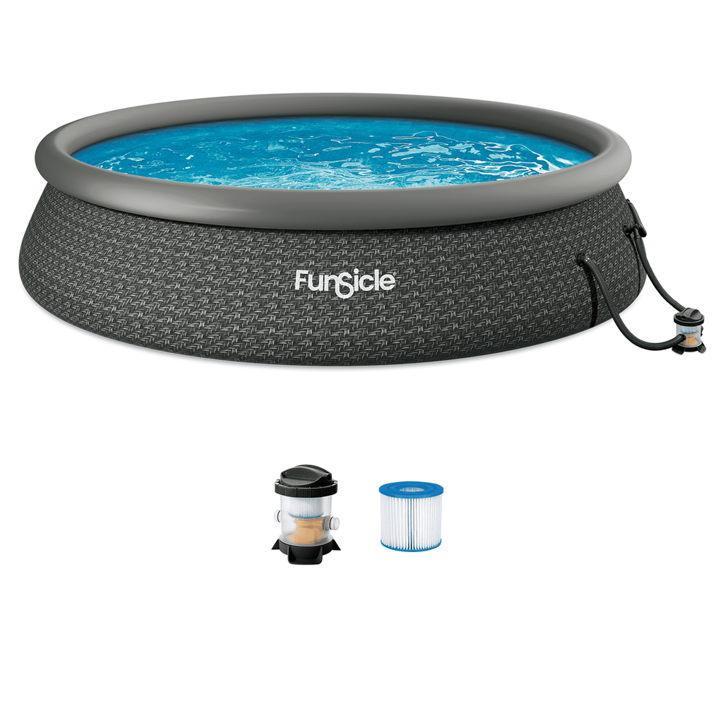 Funsicle Quickset 14’ x 36” Round Inflatable Top Ring Above Ground Swimming Pool Set