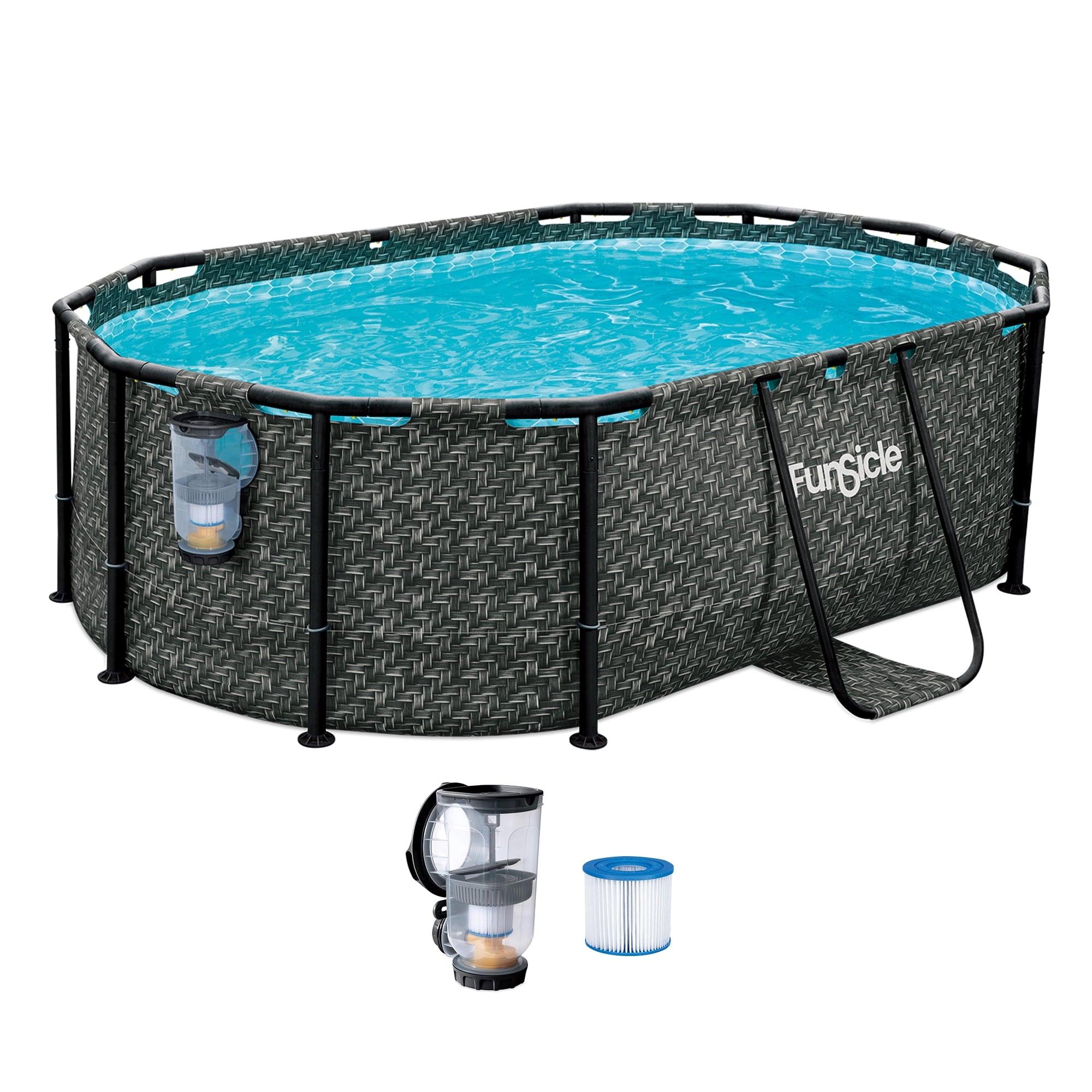 Funsicle 13'11 Oasis Designer Above Ground Pool with Pump, Oval Frame, Dark Herringbone