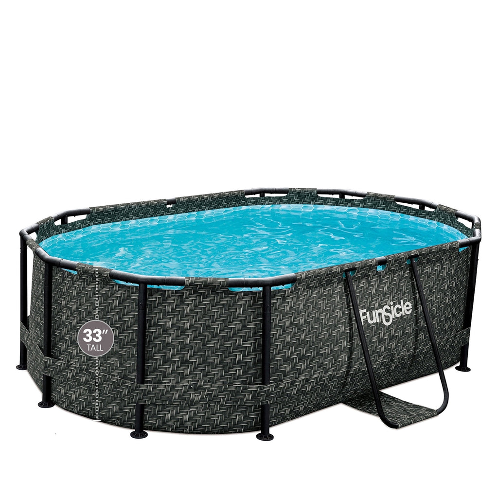 Funsicle 13'11 Oasis Designer Above Ground Pool with Pump, Oval Frame, Dark Herringbone