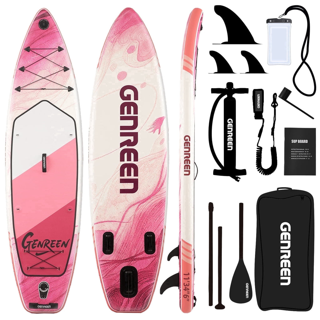 Genreen 11FT Inflatable Stand Up Paddle Board，Wide Sup with Premium Accessories, Fishing Blow Up Paddleboard for Youth & Adults