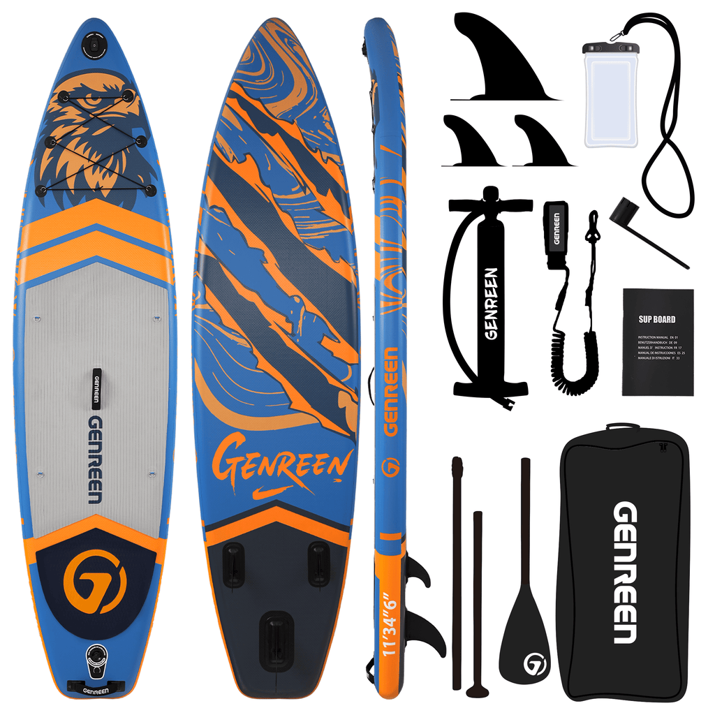 Genreen 11ft Inflatable Stand up Paddle Board (SUP), All-Around Fishing Paddle Board Full Kit for Youth & Adults