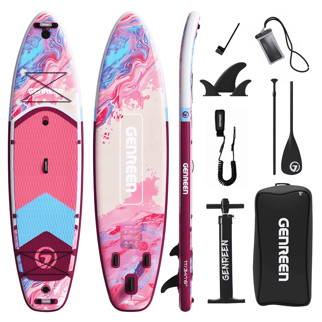 Genreen 11’ Inflatable Stand Up Paddle Board with SUP Accessories, Fishing Paddle Board for Youth & Adults of All Skill Levels