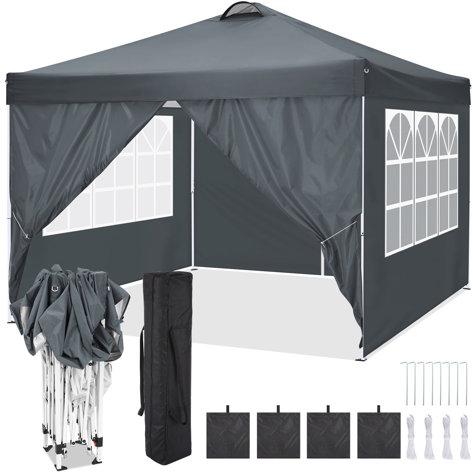 HOTEEL 10x10ft Popup Canopy Waterproof Canopy with 4 Sidewalls Outdoor Commercial Instant Shelter Beach Camping Canopy Tent for Party, Black