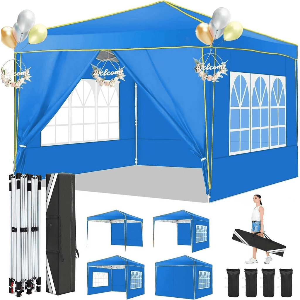 HOTEEL Pop up Canopy Tent 10x10 Commercial Instant Canopy with 4 Sidewalls & Carry Bag,Portable Tent for Parties Beach Camping Party Event Shelter Sun Shade,Dark Blue