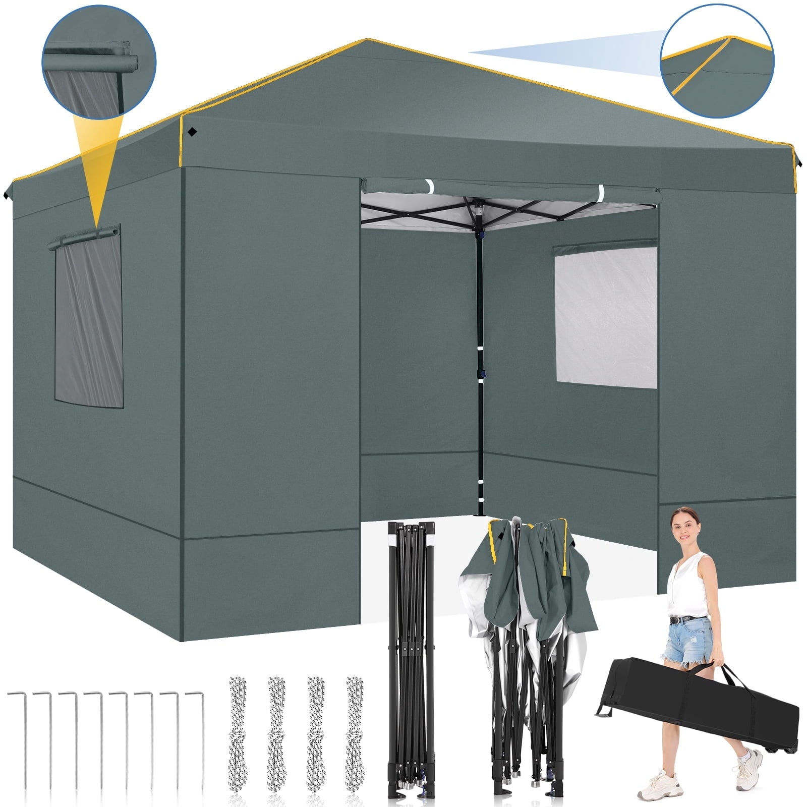 HOTEEL Pop up Canopy Tent 10x10 Commercial Instant Canopy with 4 Sidewalls & Carry Bag,Portable Tent for Parties Beach Camping Party Event Shelter Sun Shade,Dark Blue