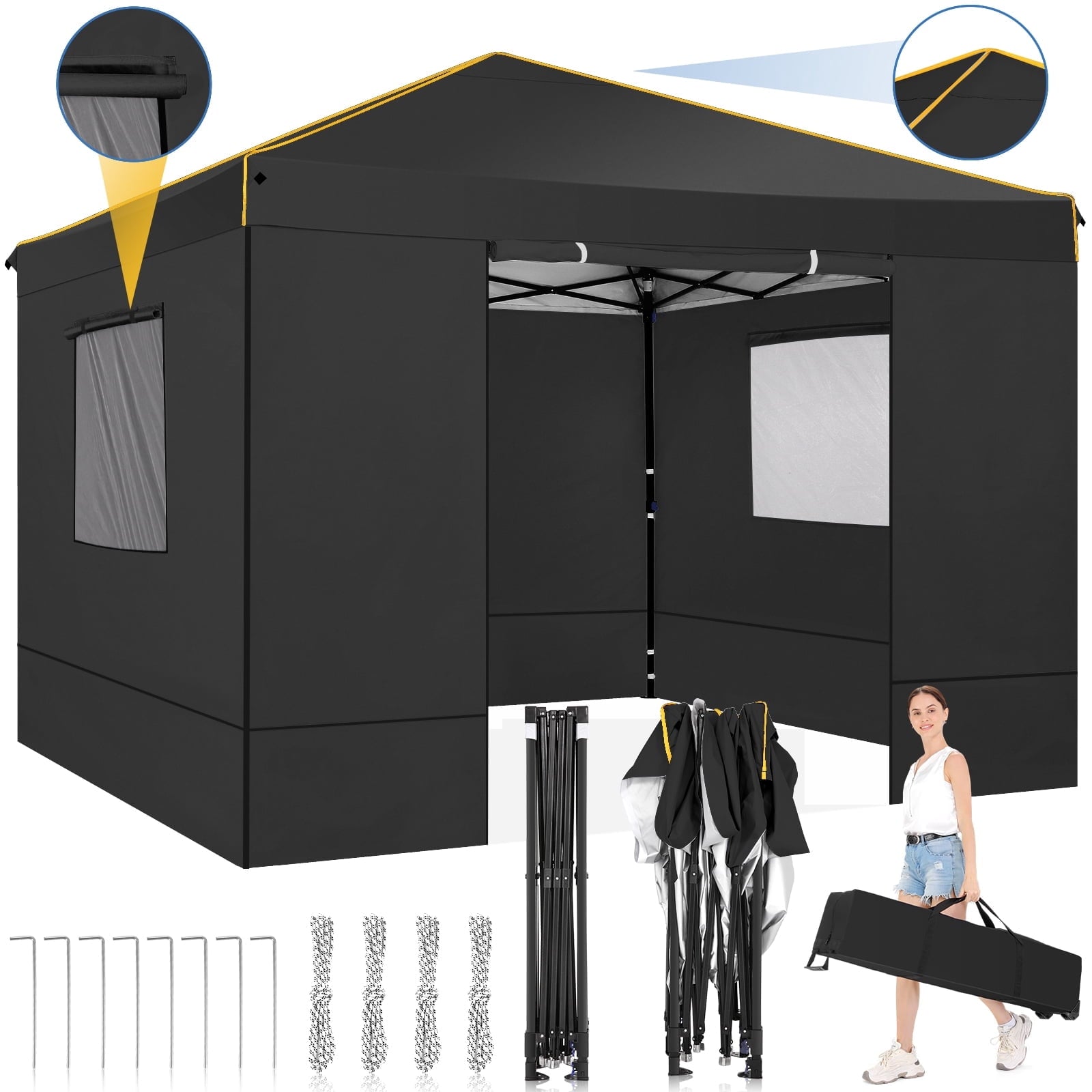 HOTEEL Pop up Canopy Tent 10x10 Commercial Instant Canopy with 4 Sidewalls & Carry Bag,Portable Tent for Parties Beach Camping Party Event Shelter Sun Shade,Dark Blue