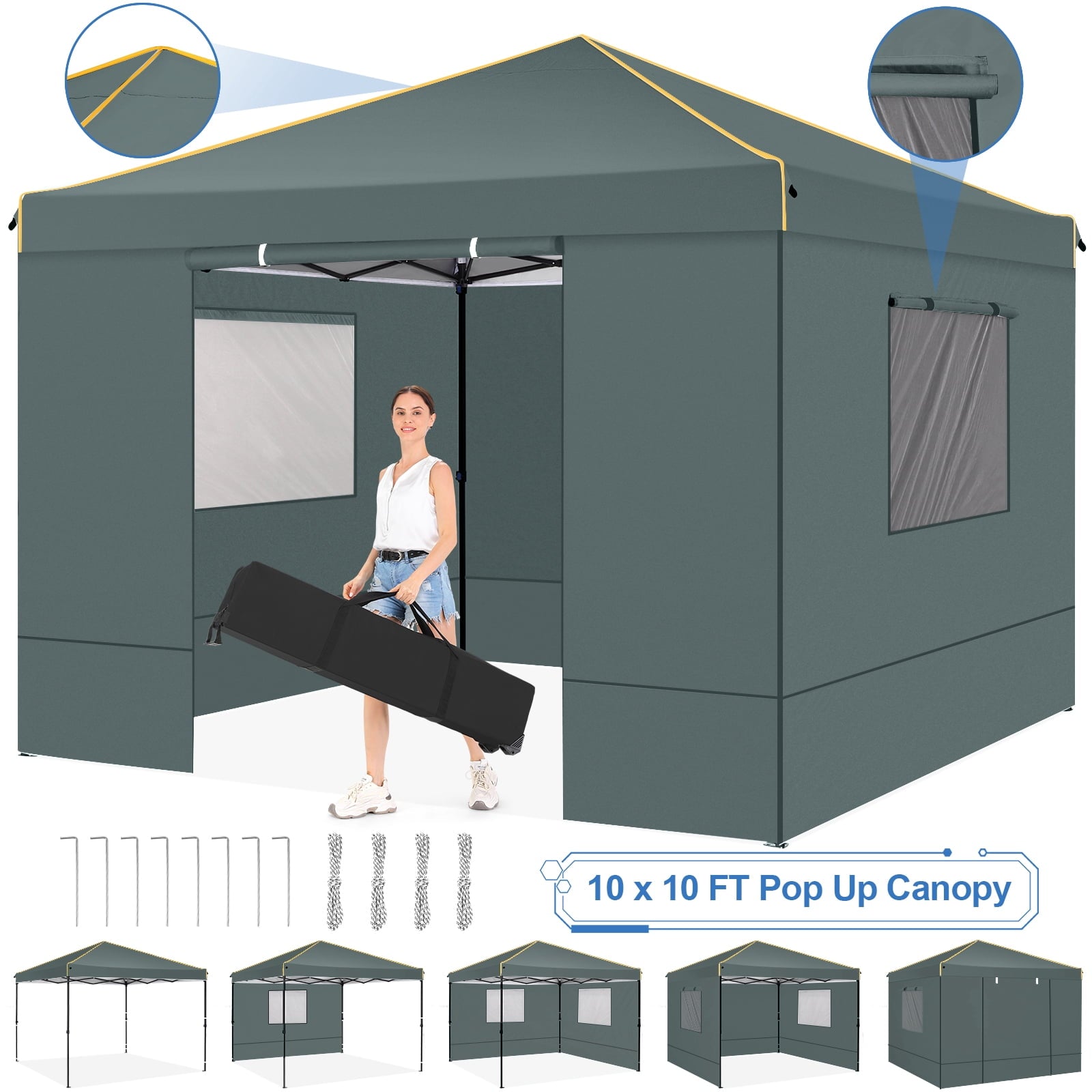 HOTEEL Pop up Canopy Tent 10x10 Commercial Instant Canopy with 4 Sidewalls & Carry Bag,Portable Tent for Parties Beach Camping Party Event Shelter Sun Shade,Dark Blue