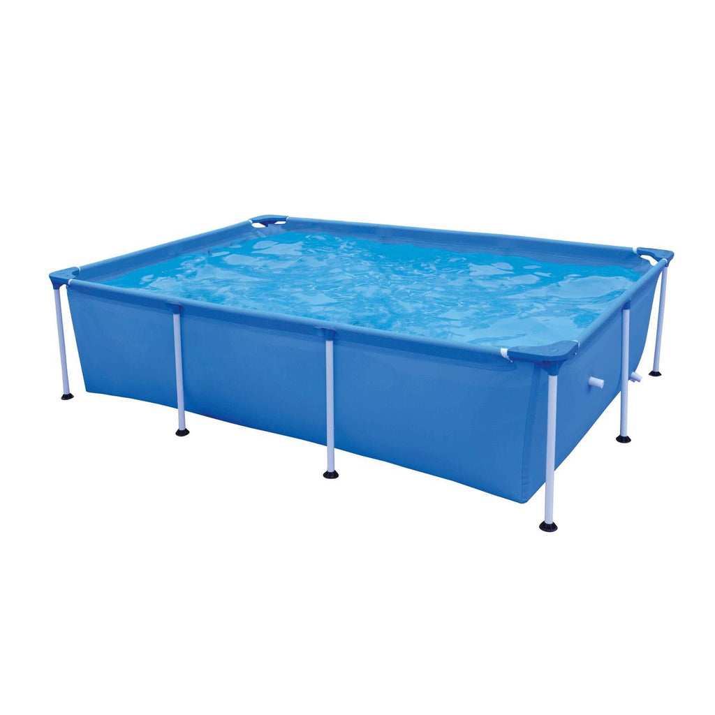 Honeydrill 6.2ft x 4.2ft x 16.5in Rectangular Metal Frame Above Ground Swimming Pool for Family, Blue