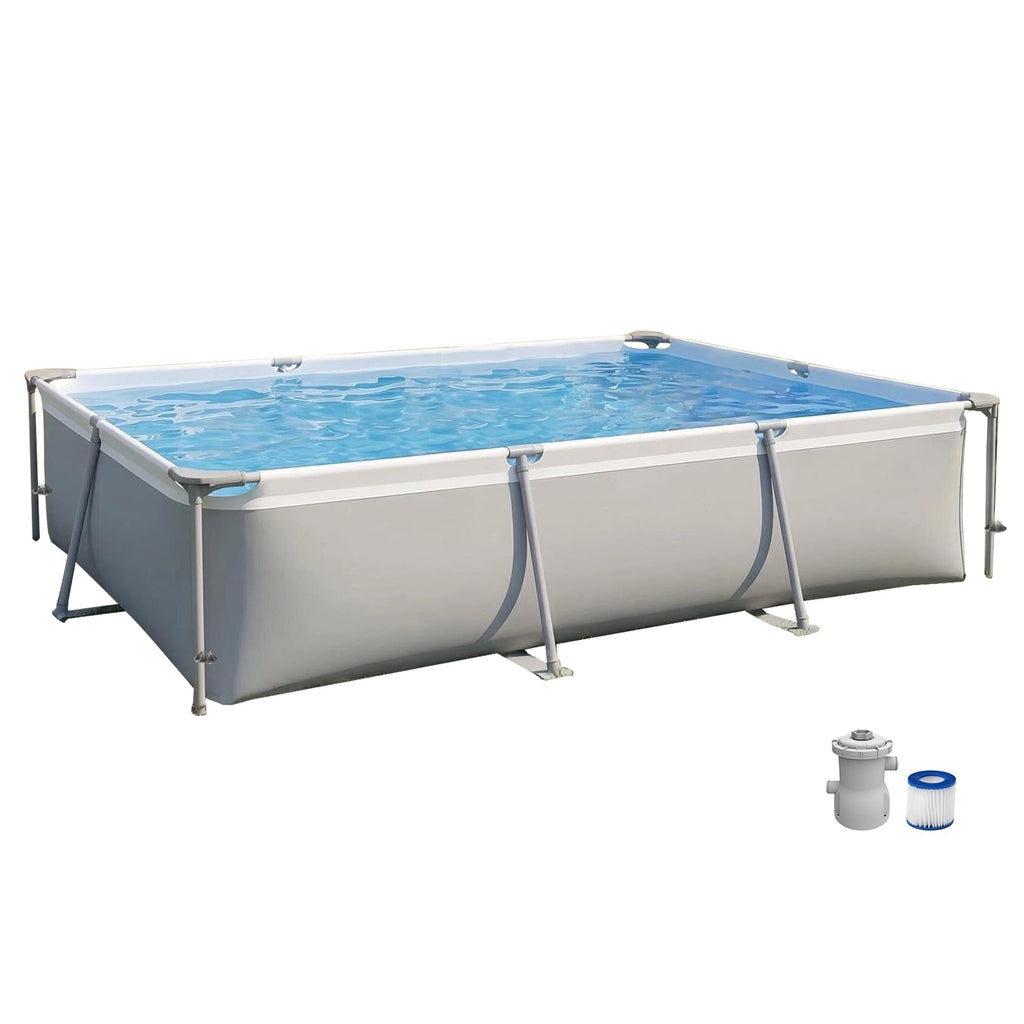Honeydrill 6.2ft x 4.2ft x 16.5in Rectangular Metal Frame Above Ground Swimming Pool for Family, Blue