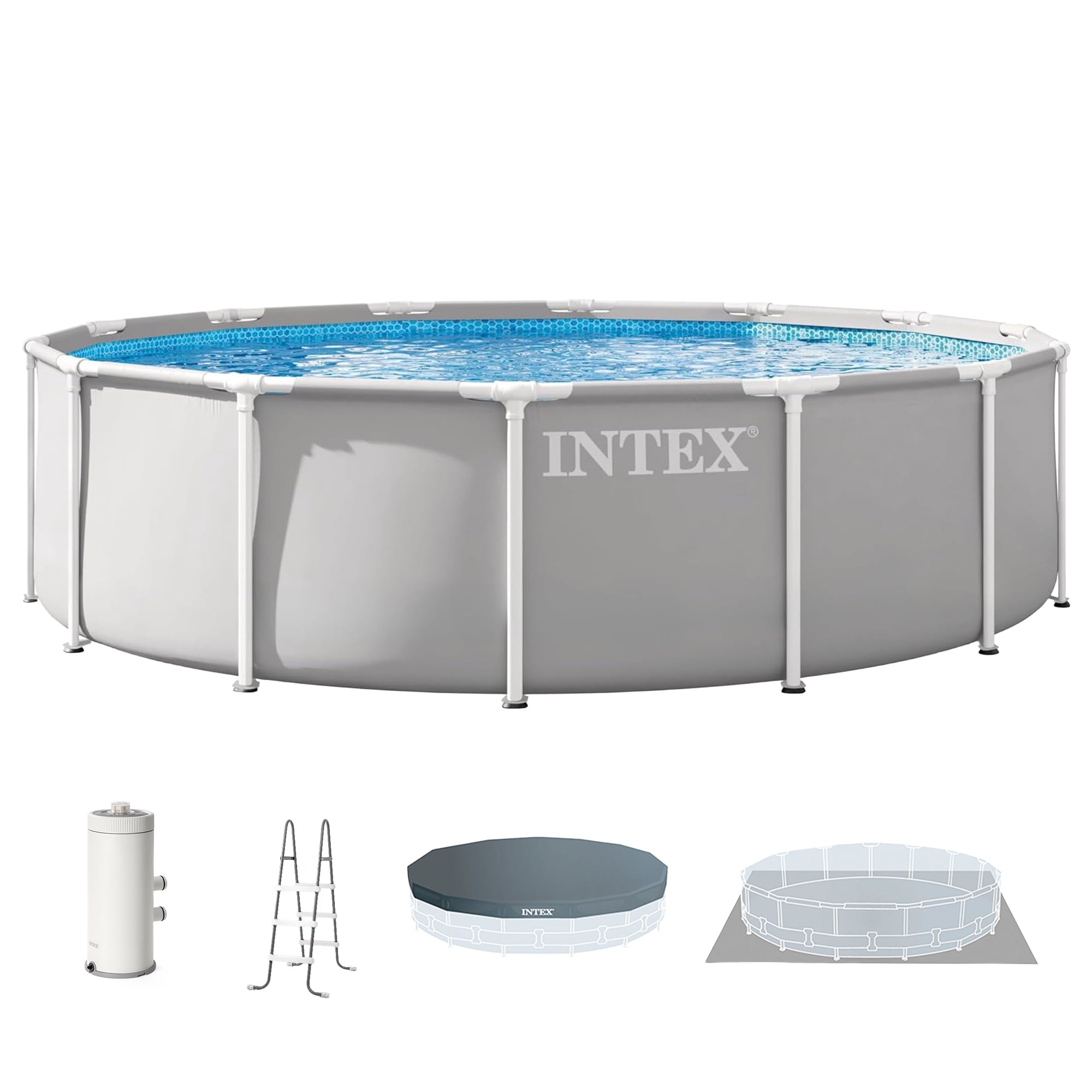 INTEX 26719EP Prism Frame 14'x42 Above Ground Pool w/ Pump, Ladder, Cover, Ground Cloth