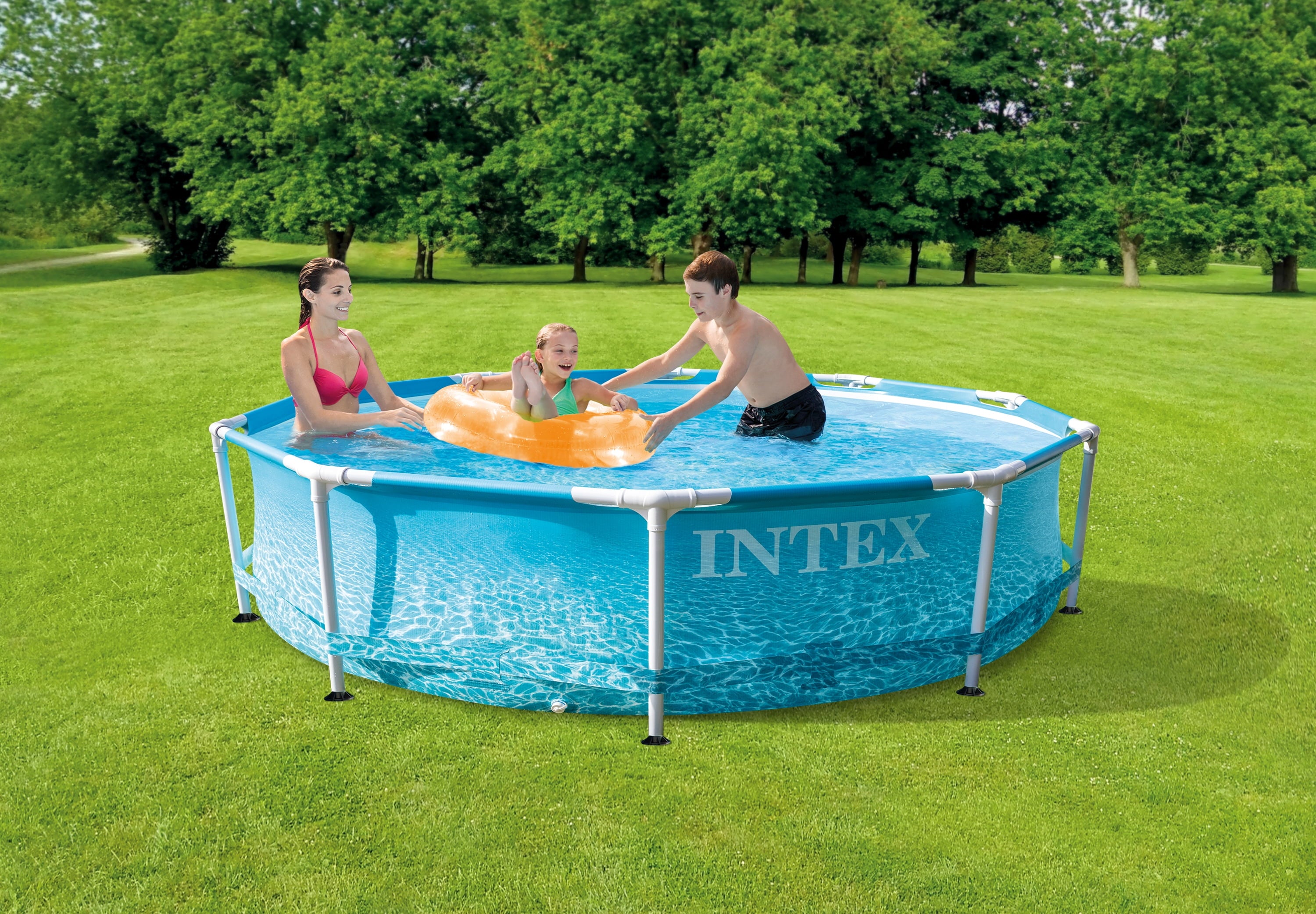 Intex: Beachside Metal Frame Pool - 10' x 30 - Above Ground Swimming, Puncture-Rust Resistant, T-Joint Setup, Family Water Play, 1185 Gal, 28206EP