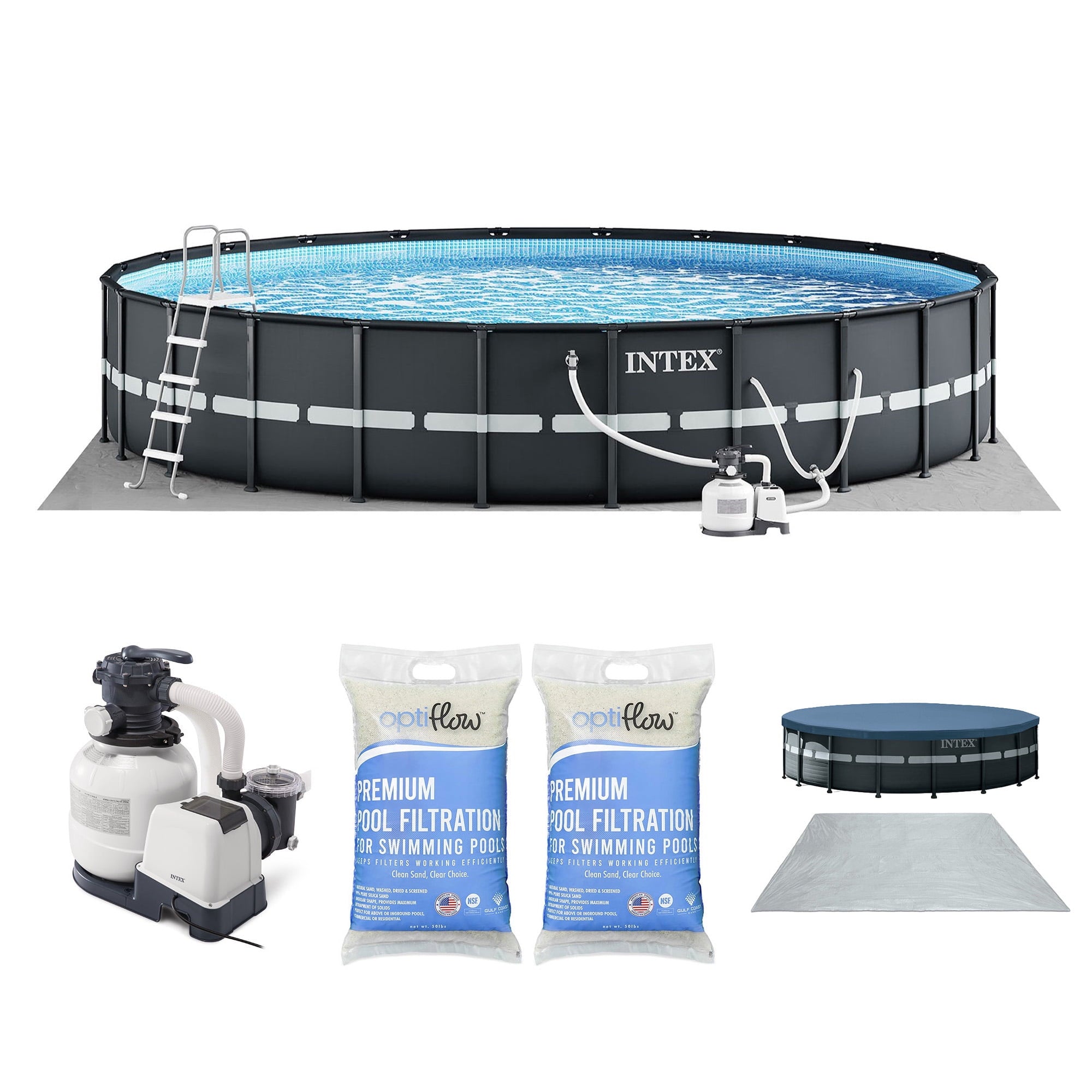 Intex Ultra XTR 24' x 52 Round Above Ground Pool & 2 Pack OptiFlow Filter Sand
