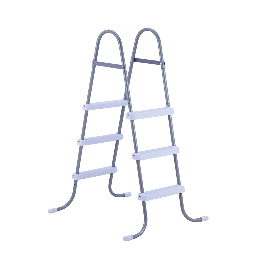 KFFKFF 4-Step Steel A-Frame Pool Ladder for Above-Ground Pools, Designed for 48-Inch Walls, 300 lbs Weight Capacity, Non-Slip Wide Steps, Easy Assembly, Gray and White