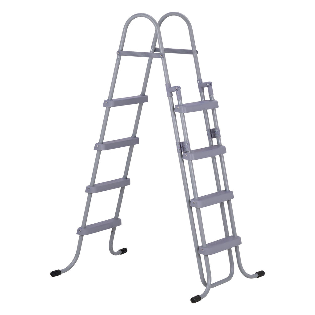 KFFKFF 4-Step Steel A-Frame Pool Ladder for Above-Ground Pools, Designed for 48-Inch Walls, 300 lbs Weight Capacity, Non-Slip Wide Steps, Easy Assembly, Gray and White