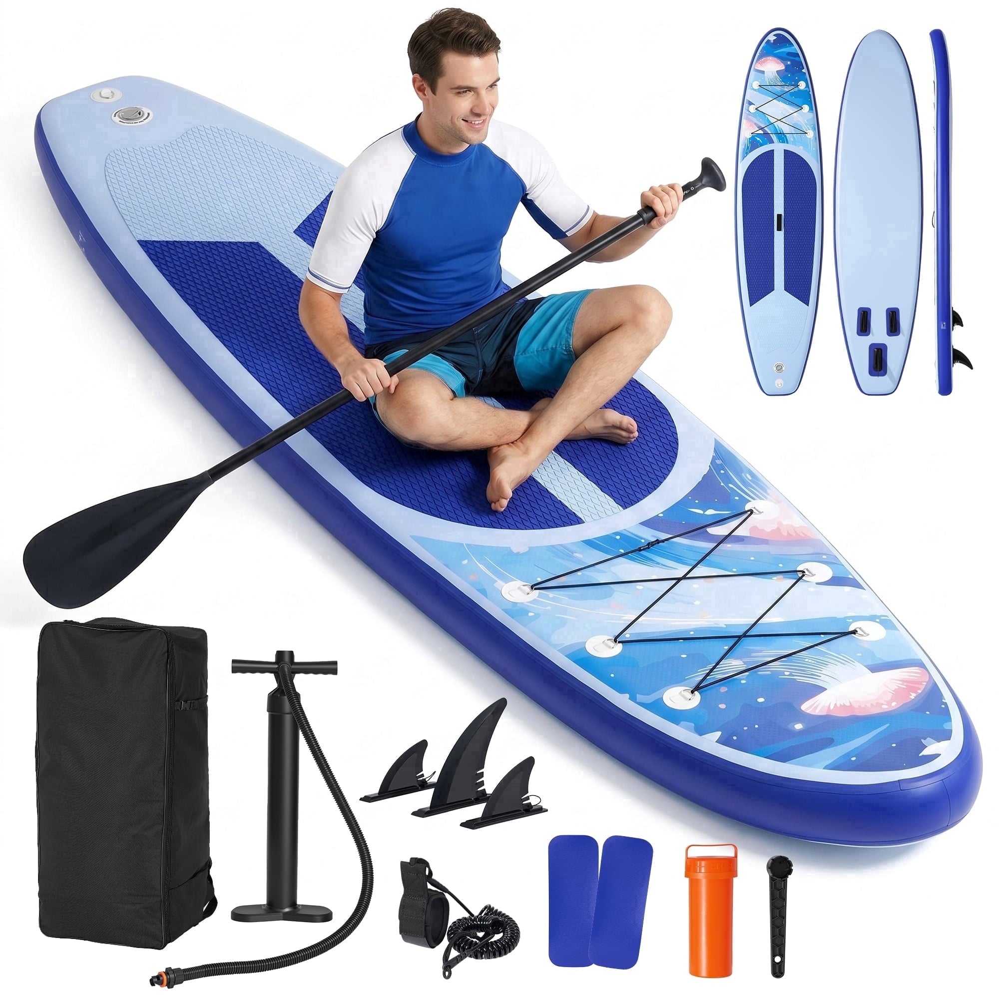 Naipo 10.6ft Inflatable Stand Up Paddle Board with Premium SUP Accessories Set Bi-Action Pump(10 Mins Inflate) 330 lbs for 2-3 People for Adults & Youth & Beginners