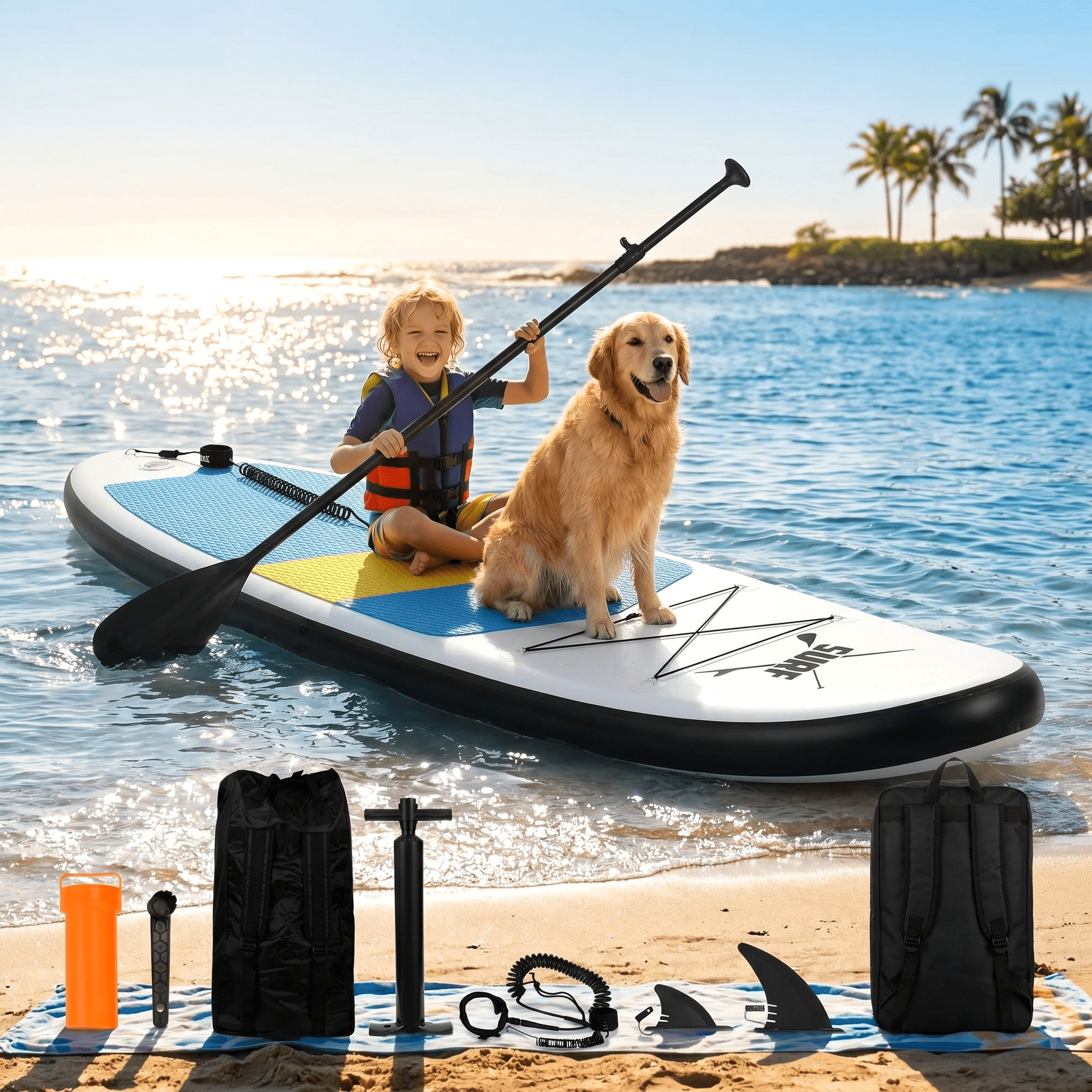 Naipo 10FT Inflatable Paddle Board Stand Up Paddle Board SUP Board with 120x30x6 for Youth & Adults Summer