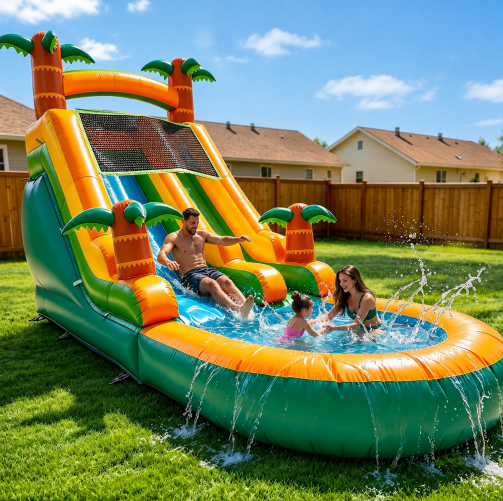 OFFMUST 21FT(L) Commercial Water Slide for Adults Kids, 100% PVC Tropical Inflatable Water Park with Blower for Backyard Outdoor, 21x9x12ft