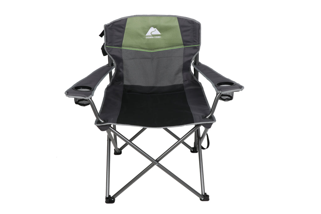 Ozark Trail Oversized Big and Tall Camp Chair with Cup Holders, Green, Adult,