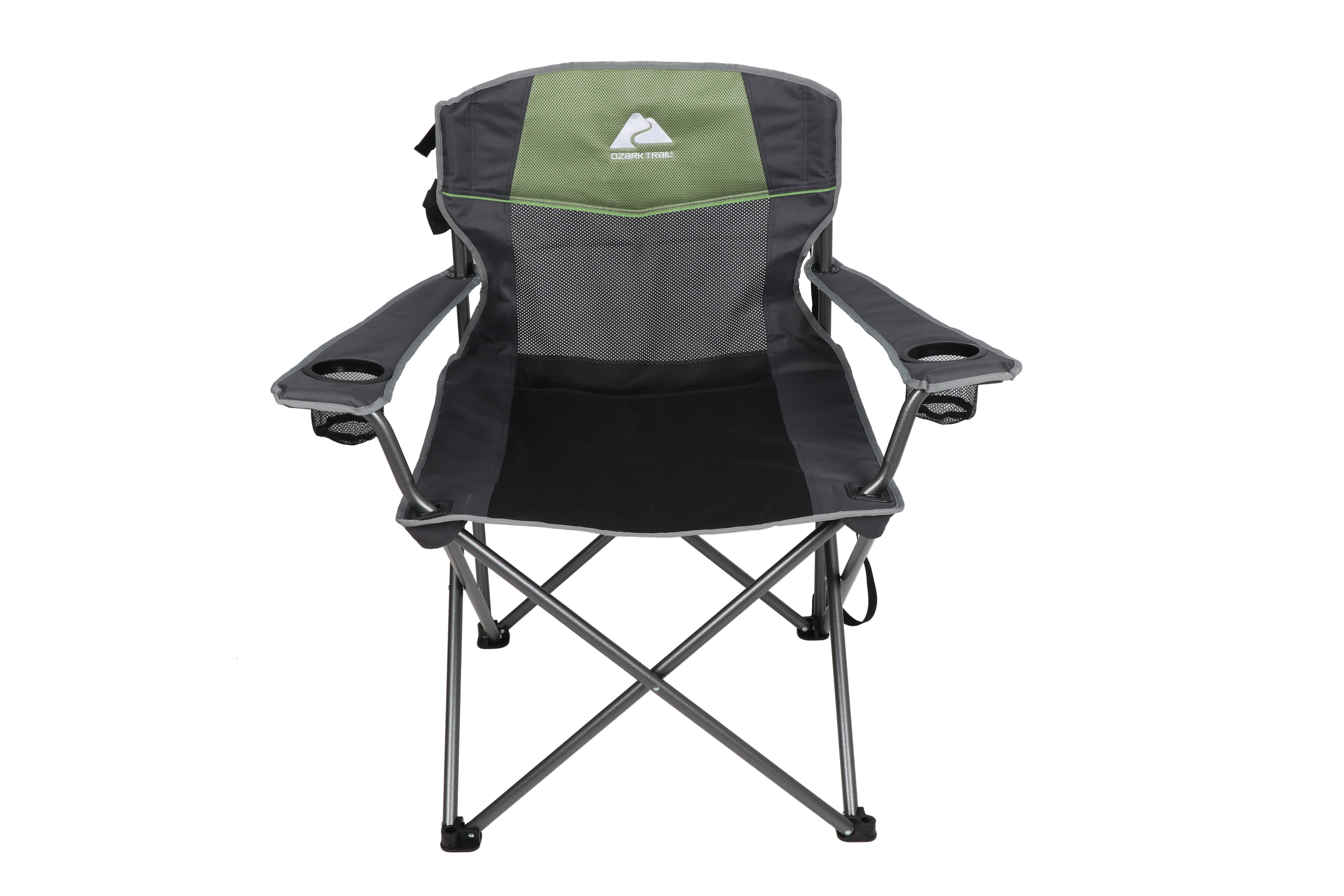 Ozark Trail Oversized Big and Tall Camp Chair with Cup Holders, Green, Adult,