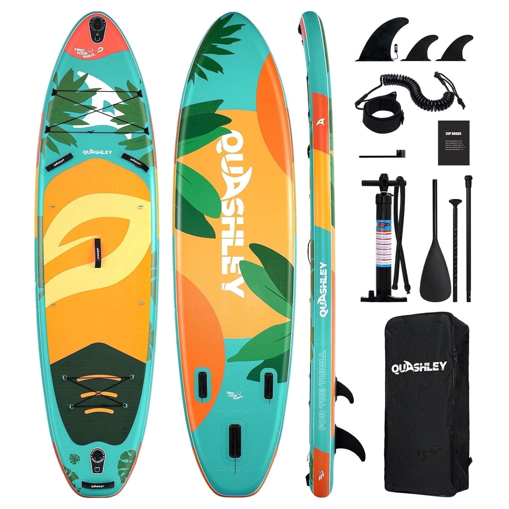 Quashley Inflatable Paddle Board 11' x 34 Wide All-Around SUP with Paddle, Pump, Backpack & Leash
