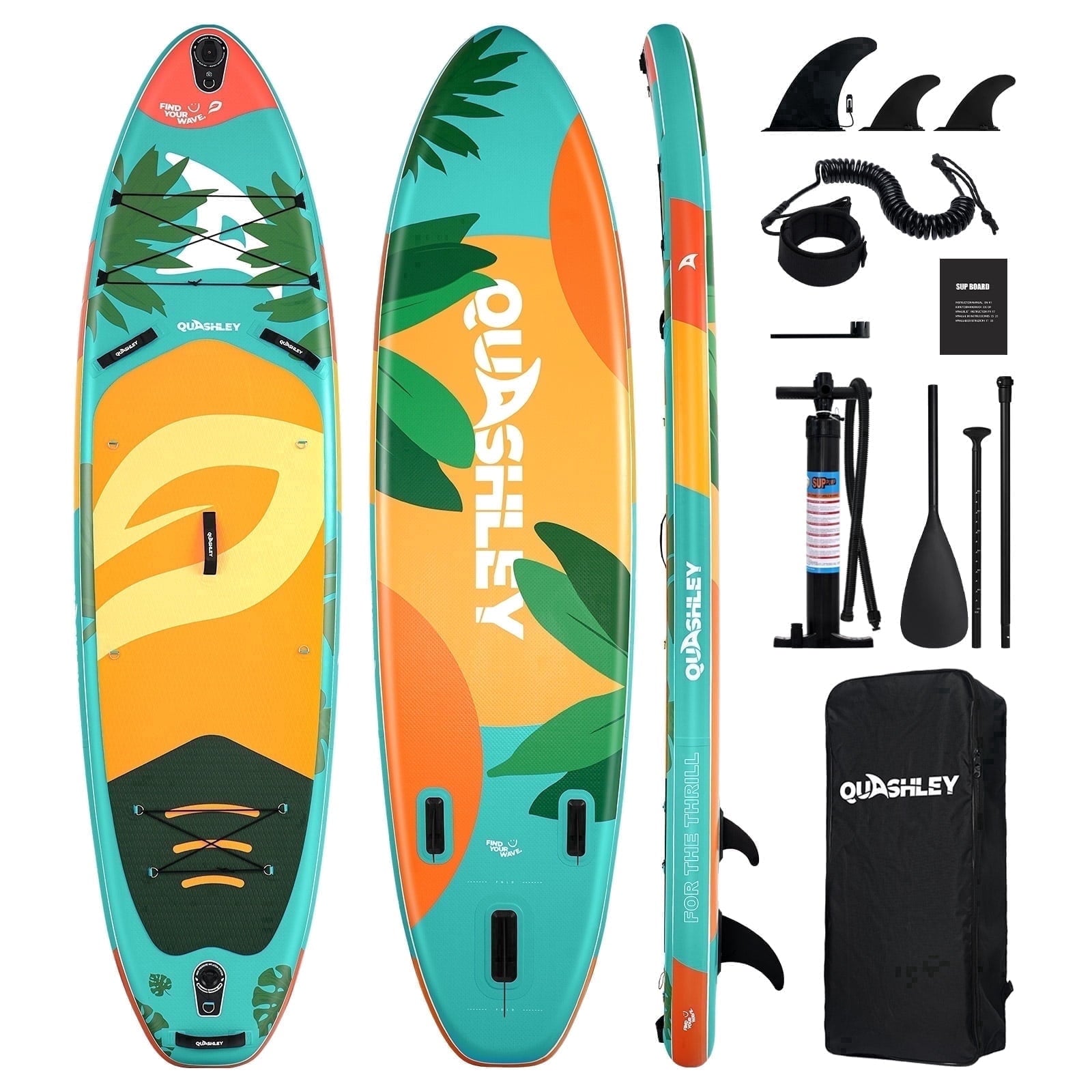 Quashley Inflatable Paddle Board 11' x 34 Wide All-Around SUP with Paddle, Pump, Backpack & Leash