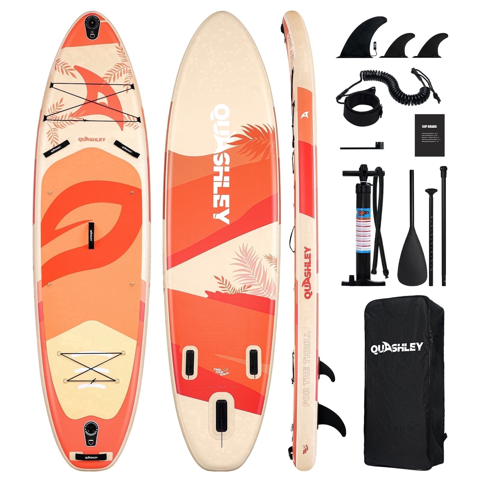 Quashley Inflatable Paddle Board 11' x 34 Wide All-Around SUP with Paddle, Pump, Backpack & Leash