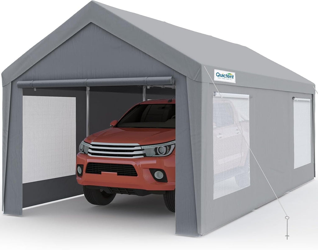 Quictent 10x20 ft Heavy Duty Carport Canopy Galvanized Car Tent Outdoor Garage Boat Shelter with Reinforced Structure, No Sidewall - White