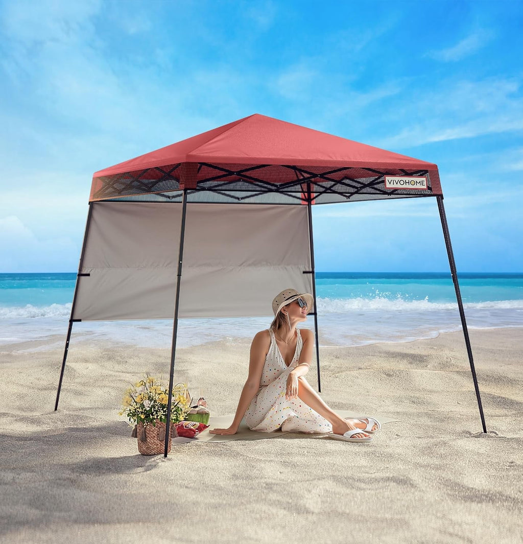 SPECSTAR 8'x8' Slant Leg Canopy Tent with Central Lock Design, Perfect for Camping, Party, Yard, and Beach Events, Beige (6x6ft Canopy Cover)
